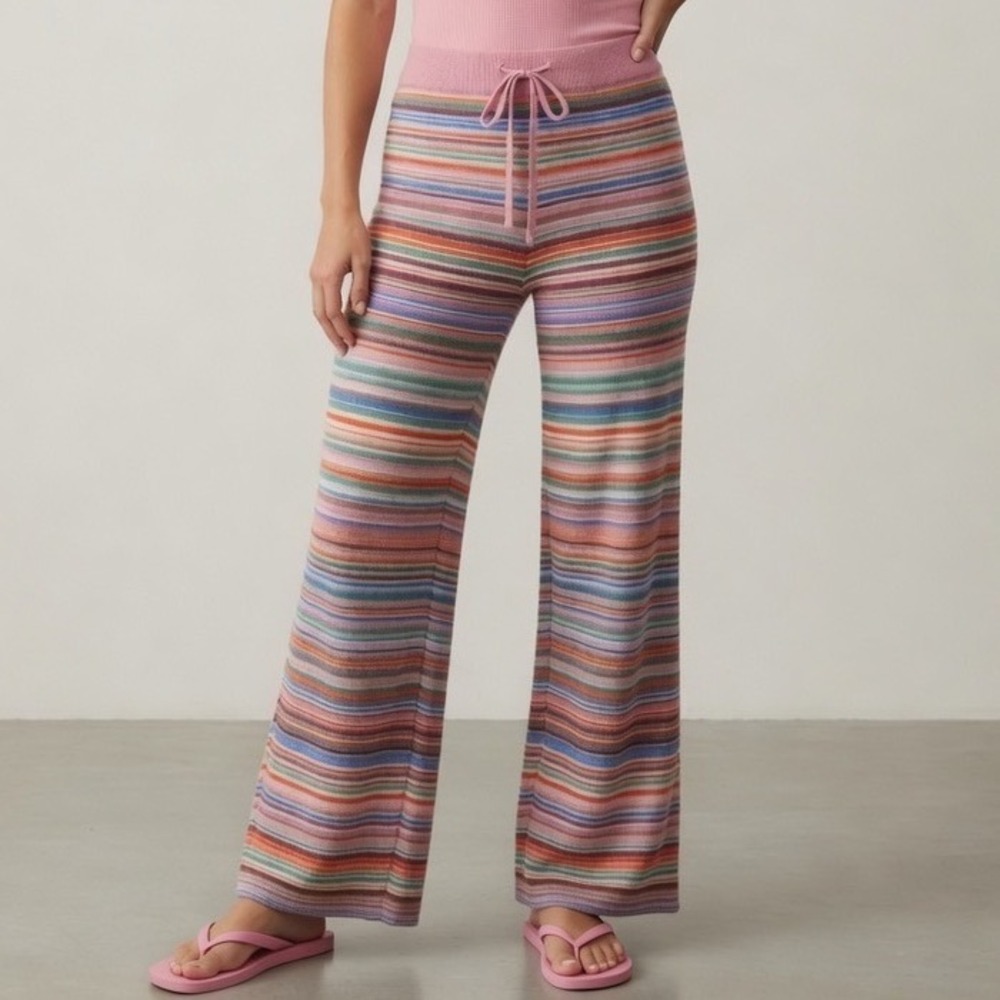 Dorothee Schumacher Striped Softness Pink Multi‎ Sweater Wide Leg Lounge Pants 3